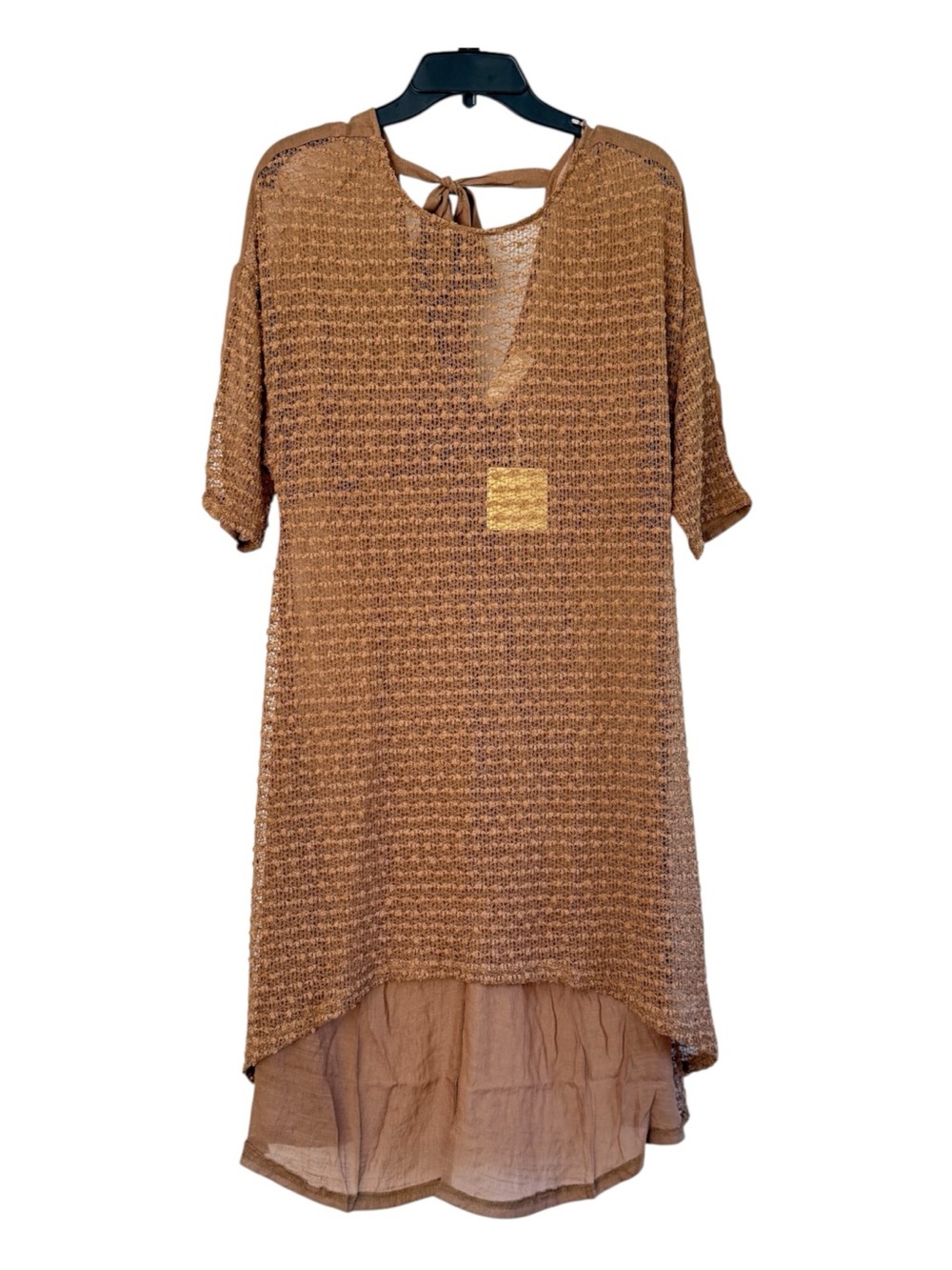 A'Reve Brown Crochet Knit Tie-Back Dress or Cover-Up Sheer Boho Lace